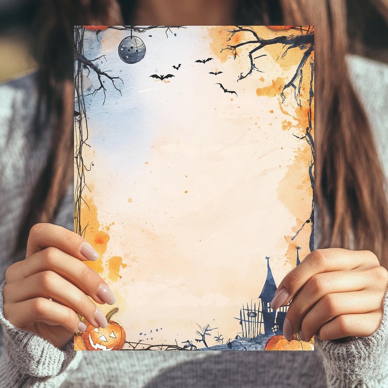 PARTH IMPEX 56 Sheets Halloween Writing Paper 8.5x11 - Letter Size Stationery Rustic Old Looking Letterhead Printer Paper - 120gsm Thick Decorative Double-sided Design - Image 3